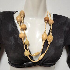 Earthtone Beaded Leaf Applique Long Necklace